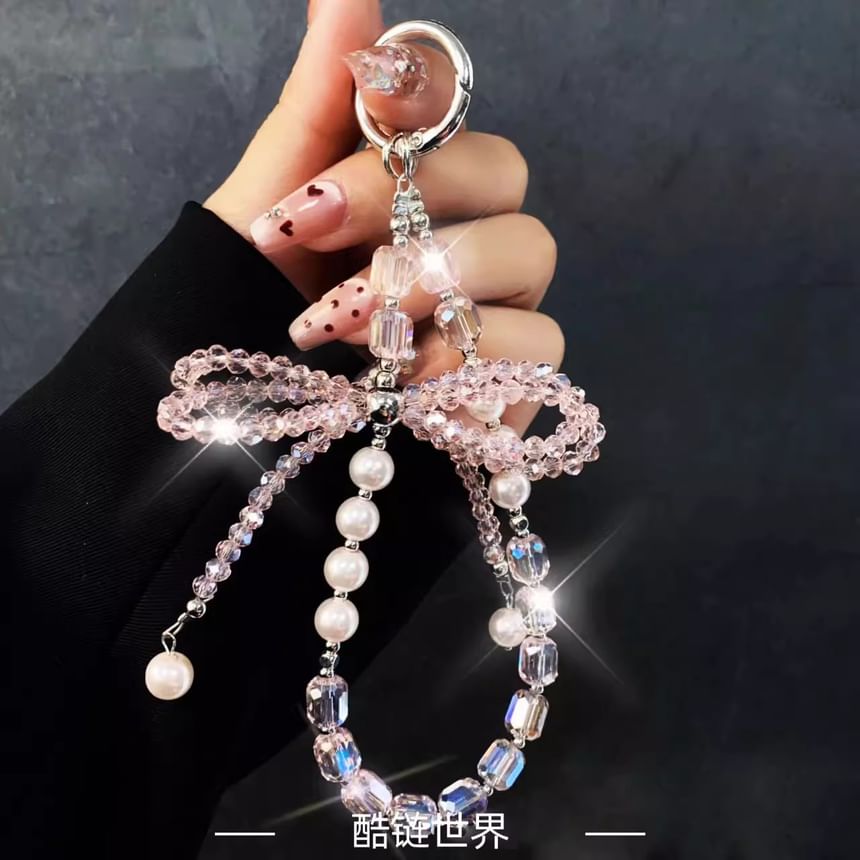 Pad Kunstleder Handy mit Perlen Lanyard Strap Schleife Kristall