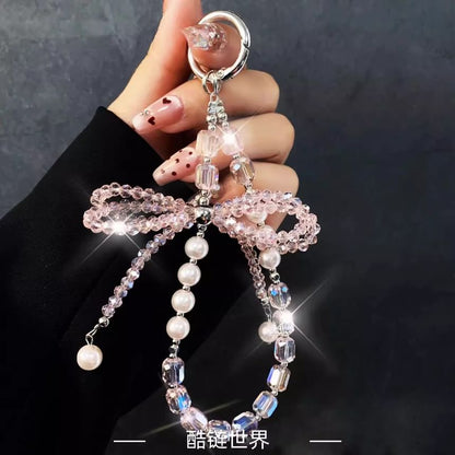 Pad Kunstleder Handy mit Perlen Lanyard Strap Schleife Kristall