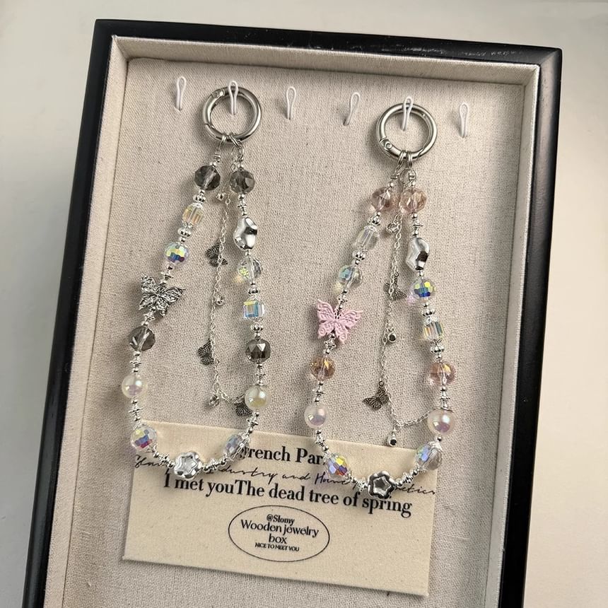 Strap Faux Phone Butterfly Pearl Crystal