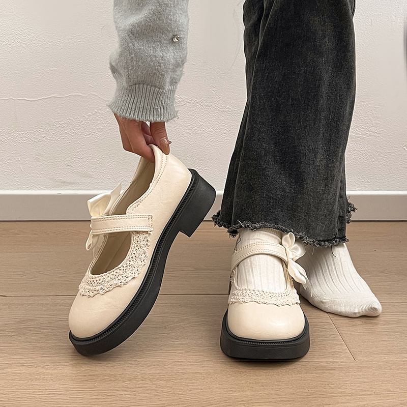 Mary Trim Jane Bow Shoes Lace Platform