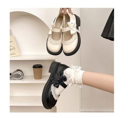 Mary Trim Jane Bow Shoes Lace Platform