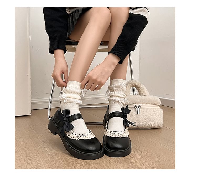 Mary Trim Jane Bow Shoes Lace Platform