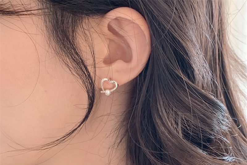 Ohrring Herz 925 Perle Ohrstecker Kunstsilber Sterling