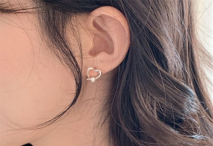 Ohrring Herz 925 Perle Ohrstecker Kunstsilber Sterling