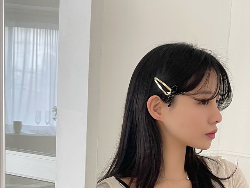 Set Clip Hair Beaded Alloy Bow