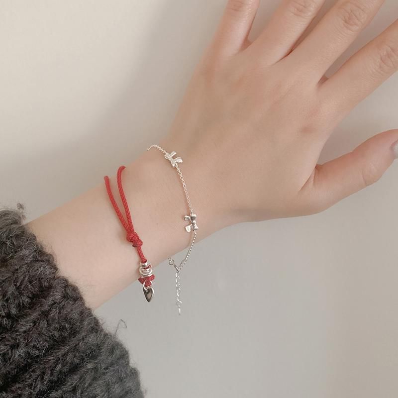 String Bracelet Bow Silver Sterling / 925