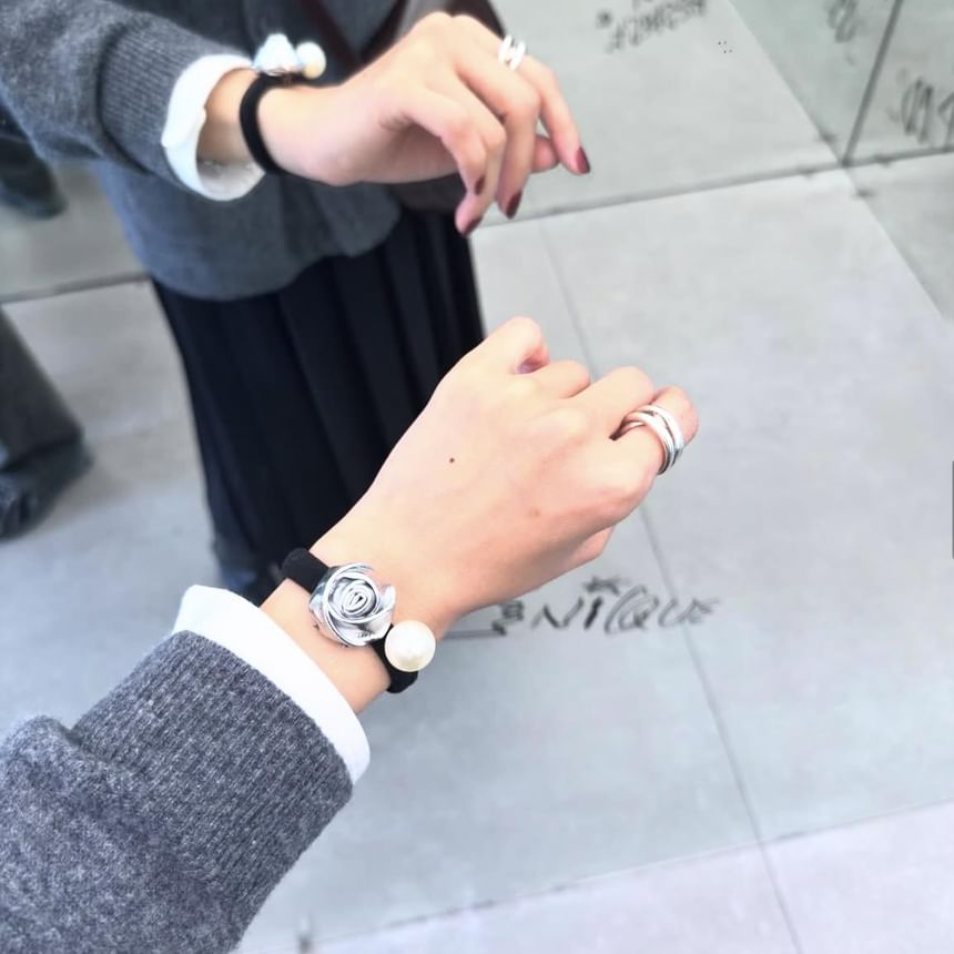 Tie Hair Pearl Flower Faux