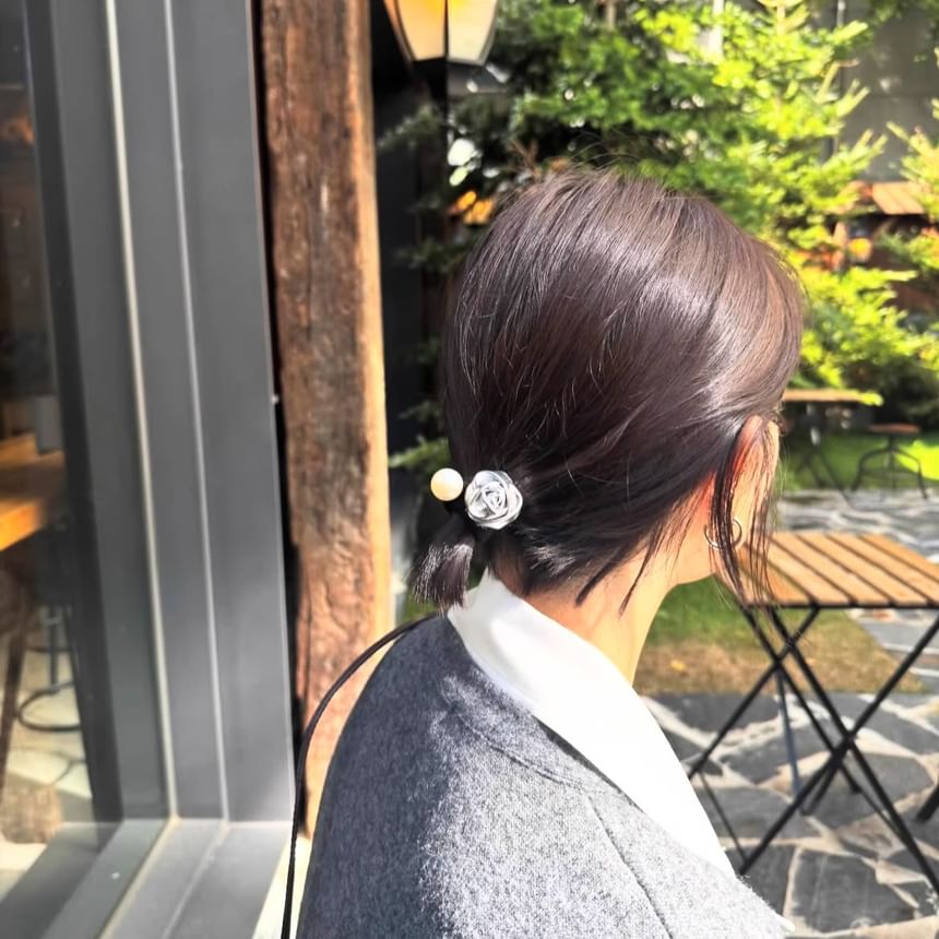 Tie Hair Pearl Flower Faux