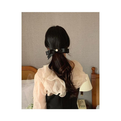 Clip Faux Pearl Bow Hair