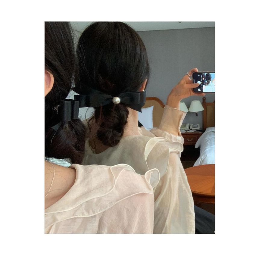 Clip Faux Pearl Bow Hair