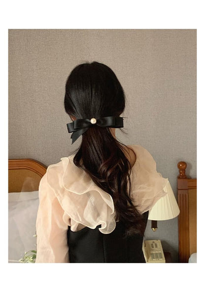 Clip Faux Pearl Bow Hair