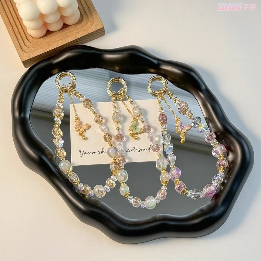 Butterfly Crystal Faux with Phone Lanyard Strap Pad