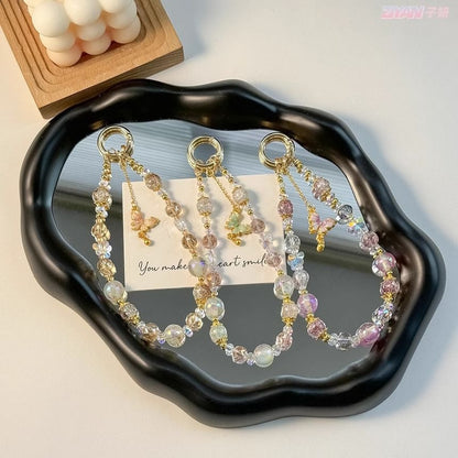 Butterfly Crystal Faux with Phone Lanyard Strap Pad