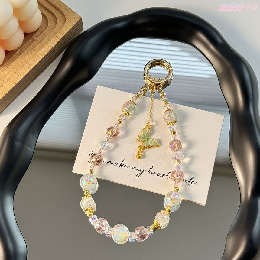 Butterfly Crystal Faux with Phone Lanyard Strap Pad