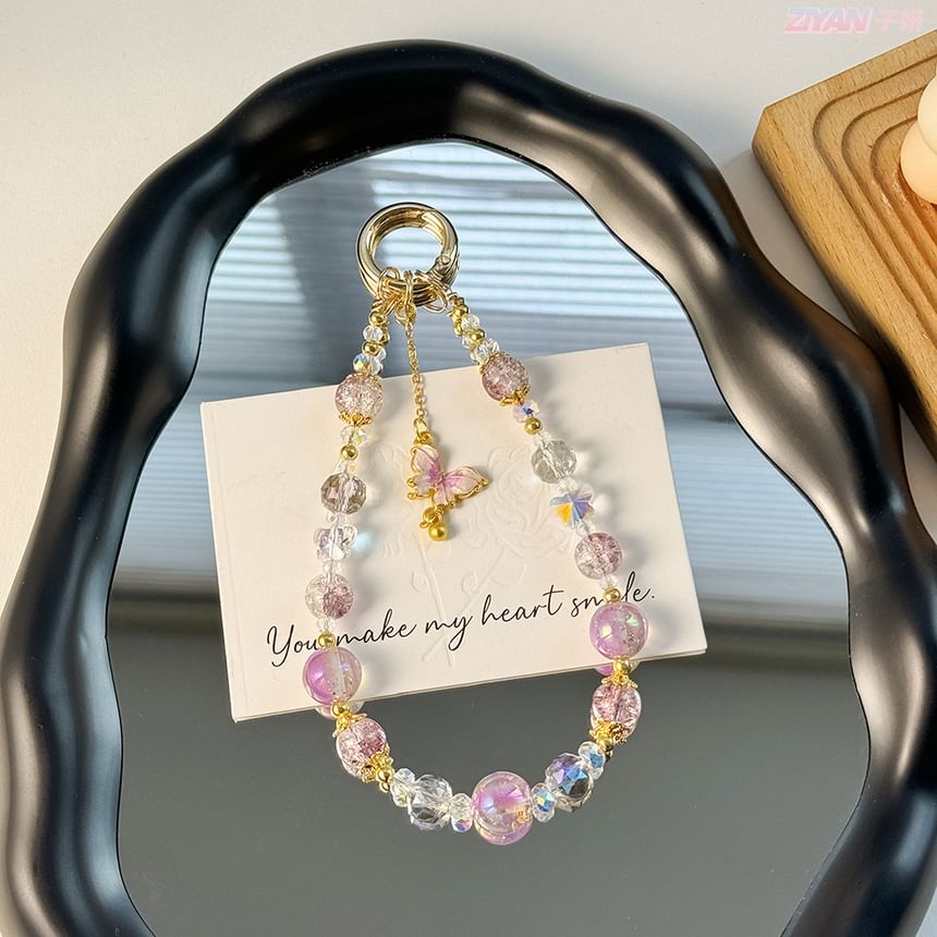 Butterfly Crystal Faux with Phone Lanyard Strap Pad