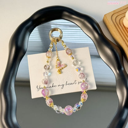 Butterfly Crystal Faux with Phone Lanyard Strap Pad