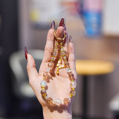 Butterfly Crystal Faux with Phone Lanyard Strap Pad