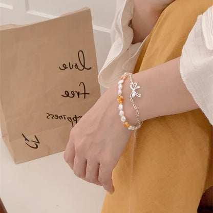 ブレスレット ビーズ シルバー リボン / 天然 925 パール スターリング