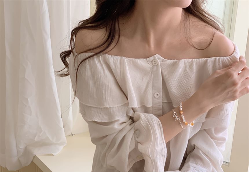 ブレスレット ビーズ シルバー リボン / 天然 925 パール スターリング