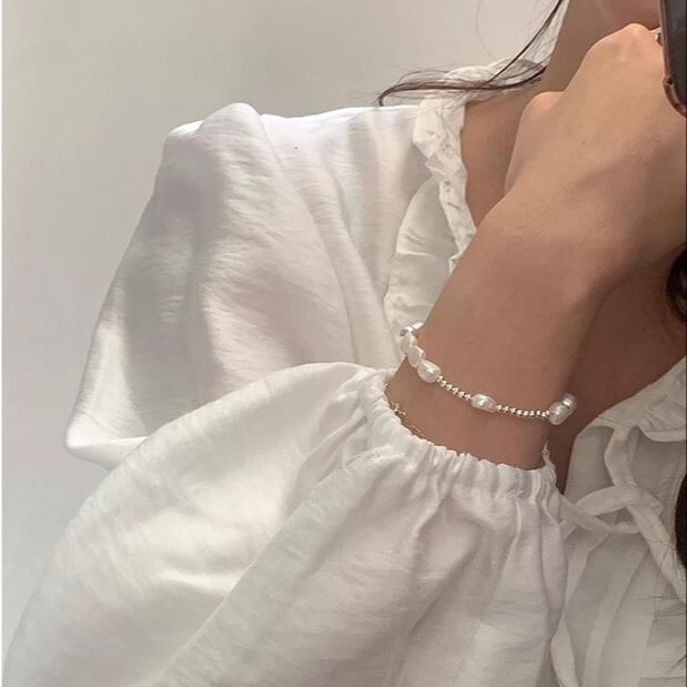 Sterling Beaded Pearl Bracelet Silver Faux 925