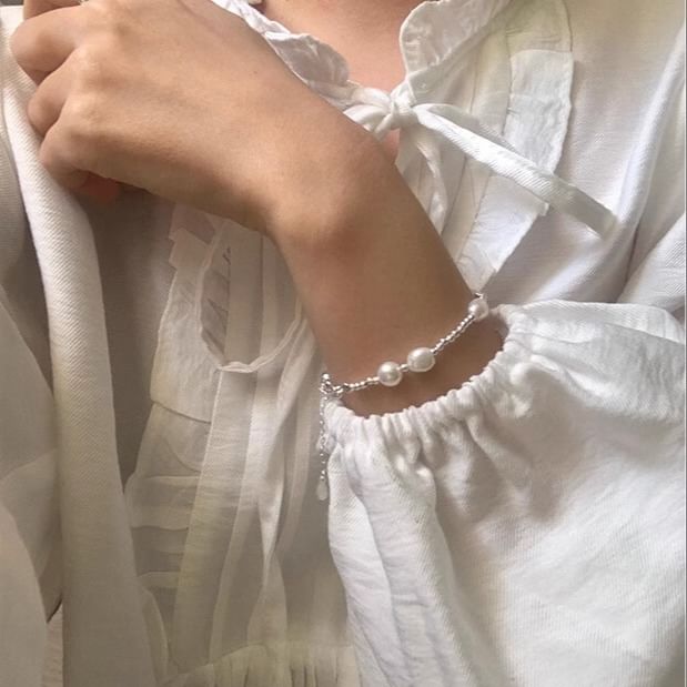 スターリングシルバービーズパールブレスレット フェイク925