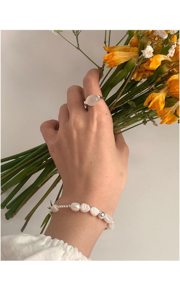 Sterling Beaded Pearl Bracelet Silver Faux 925