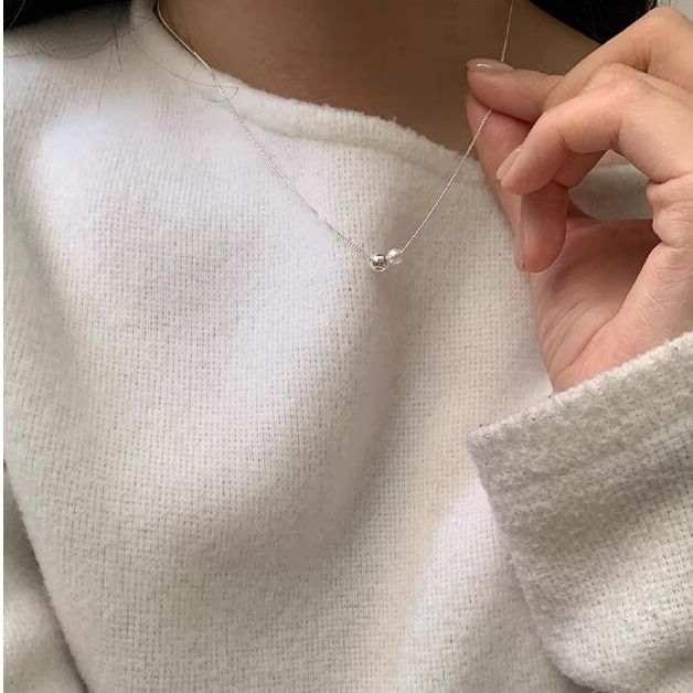 Faux 925 Sterling Necklace Silver Ball Pearl