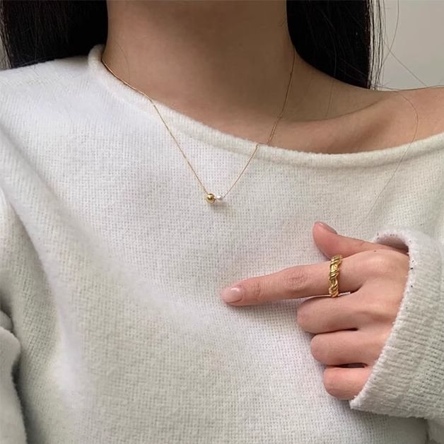 Faux 925 Sterling Necklace Silver Ball Pearl