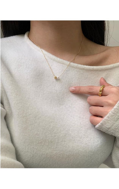 Faux 925 Sterling Necklace Silver Ball Pearl