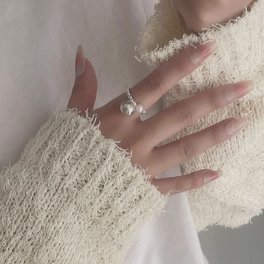 シルバーパールスターリングフェイクリング 伸縮性のあるビーズ 925