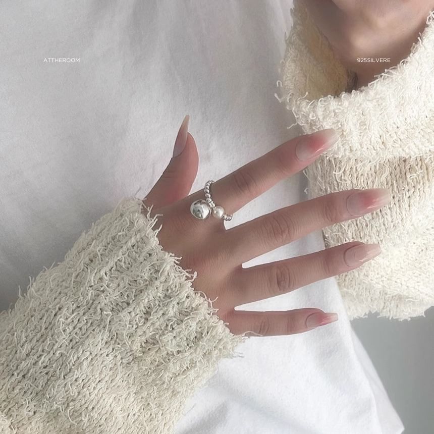 シルバーパールスターリングフェイクリング 伸縮性のあるビーズ 925