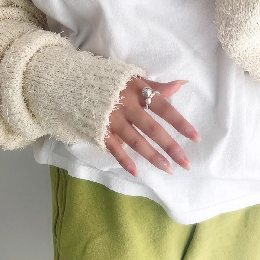 シルバーパールスターリングフェイクリング 伸縮性のあるビーズ 925