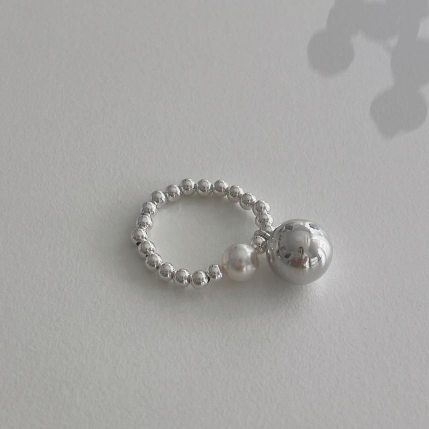 シルバーパールスターリングフェイクリング 伸縮性のあるビーズ 925