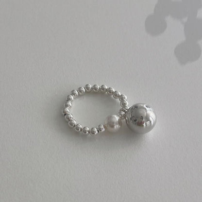 シルバーパールスターリングフェイクリング 伸縮性のあるビーズ 925