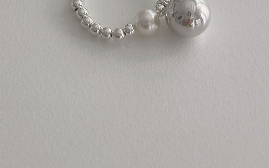 シルバーパールスターリングフェイクリング 伸縮性のあるビーズ 925