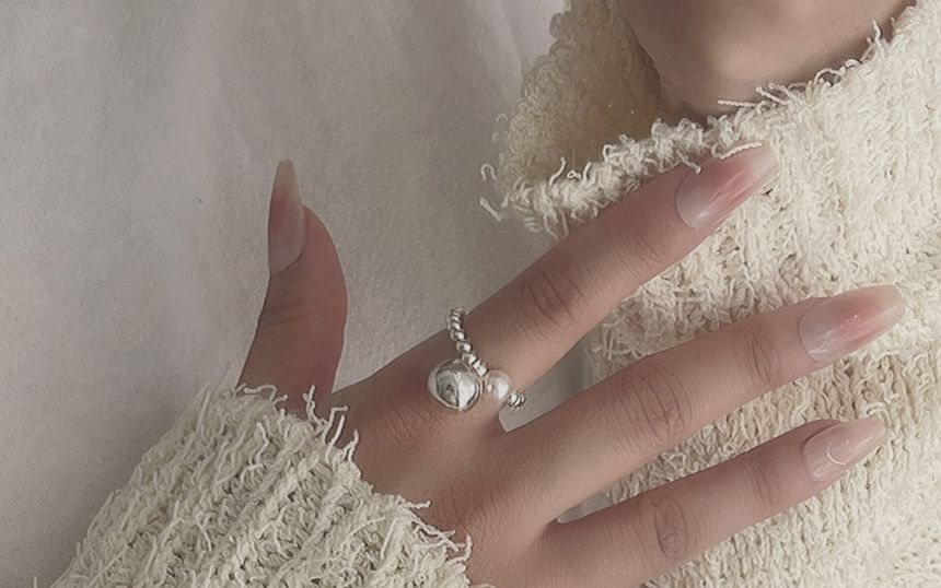 Silver Pearl Sterling Faux Ring Elastic Beaded 925