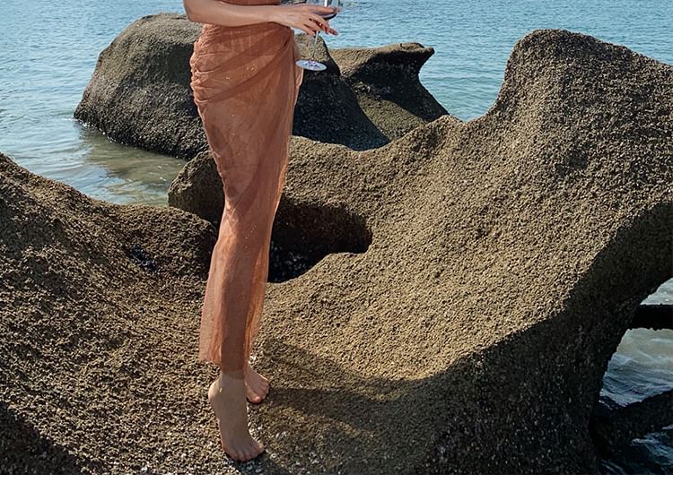 Strapless Mesh Maxi Sheath Dress