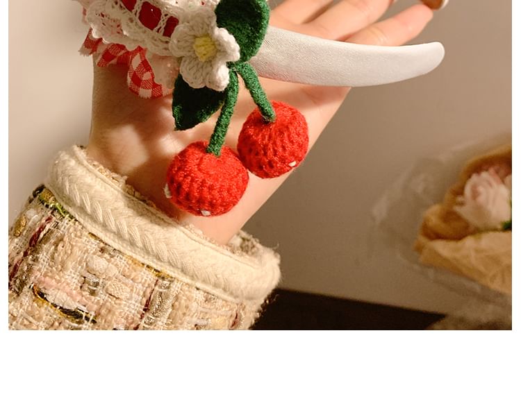 Detail Plaid Cherry Ruffle Headband