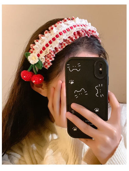 Detail Plaid Cherry Ruffle Headband