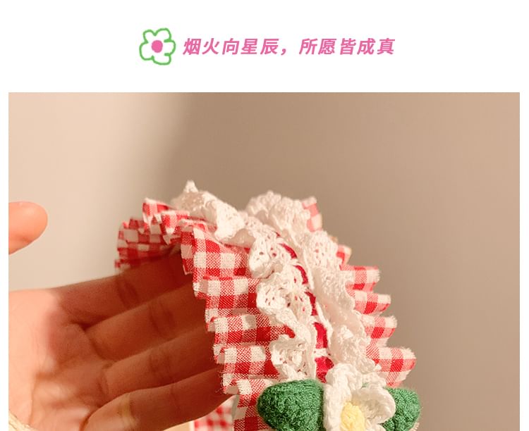 Detail Plaid Cherry Ruffle Headband