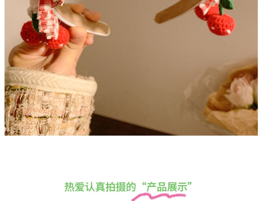 Detail Plaid Cherry Ruffle Headband