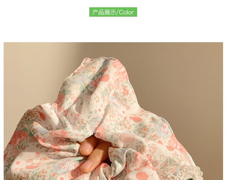 Print Applique Floral Square Cherry Scrunchie