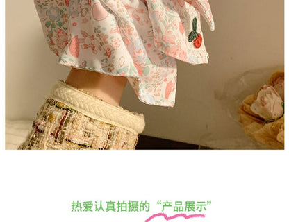 Print Applique Floral Square Cherry Scrunchie