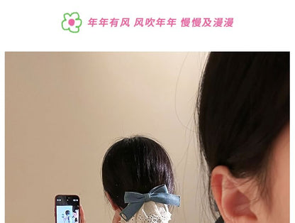 Hair Bow Denim Ruffle Clip Panel