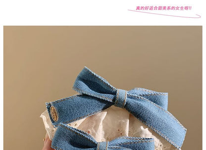 Hair Bow Denim Ruffle Clip Panel