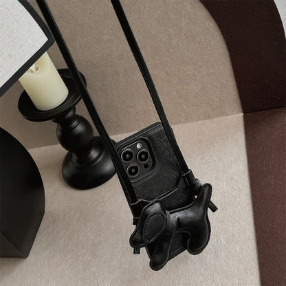 Dog Lanyard Decoration Holder Faux Set Adhesive Case Phone Card / with Leather