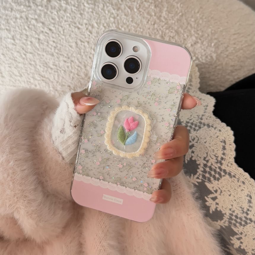 Phone Embroidered / Set Floral Decoration Case Adhesive Charm