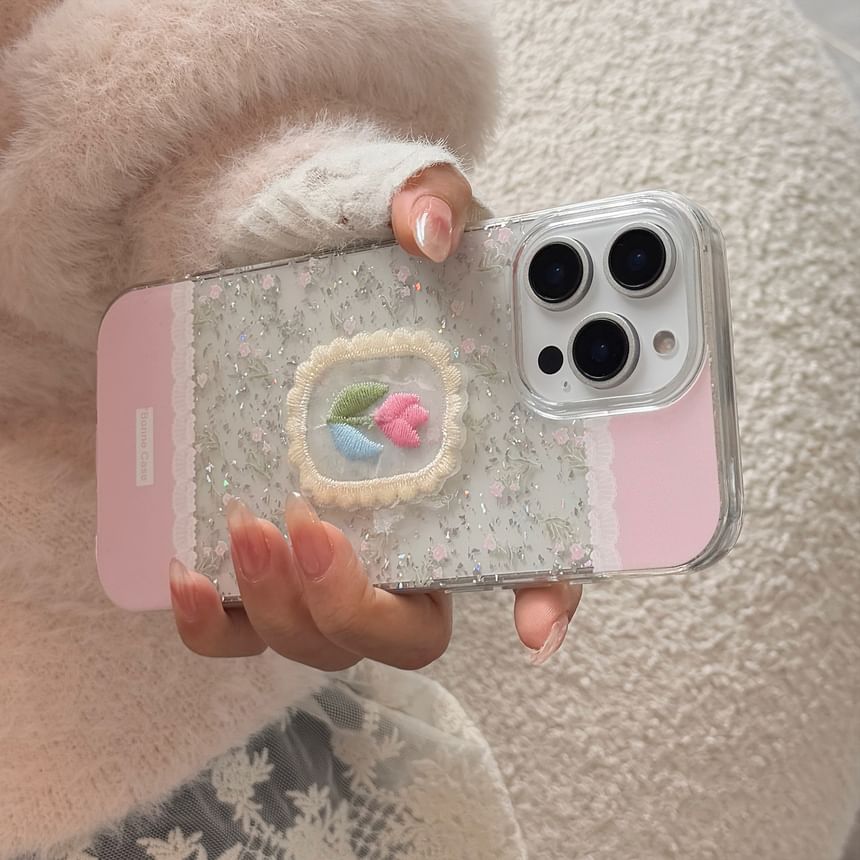 Phone Embroidered / Set Floral Decoration Case Adhesive Charm