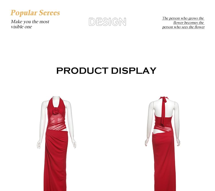 Sleeveless Floral Cutout Mesh Panel Maxi Bodycon Dress