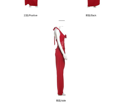 Sleeveless Floral Cutout Mesh Panel Maxi Bodycon Dress